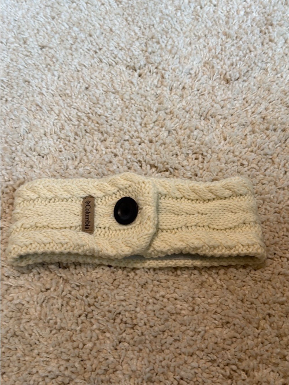 Like new Columbia winter warm headband knit cream black button gray fleece never